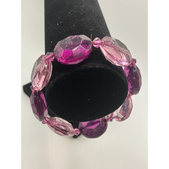 Large Purple & Lavender Glass Crystal Stretch 7 Inch Bracelet! - Picture 6 of 10